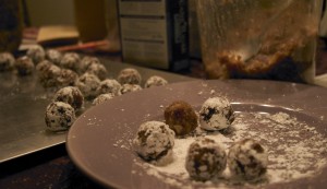 Rolling the balls in the confectioner's sugar
