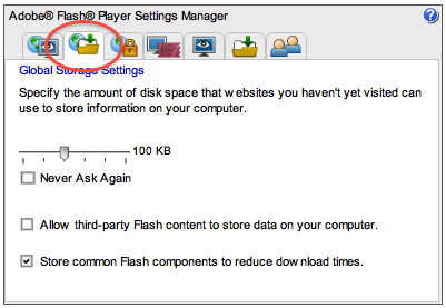 Flash Global Storage Settings Panel